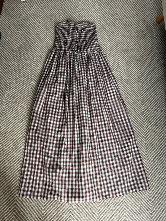 ASOS Dresses & Skirts - ASOS Strapless Brown & White Gingham Dress
